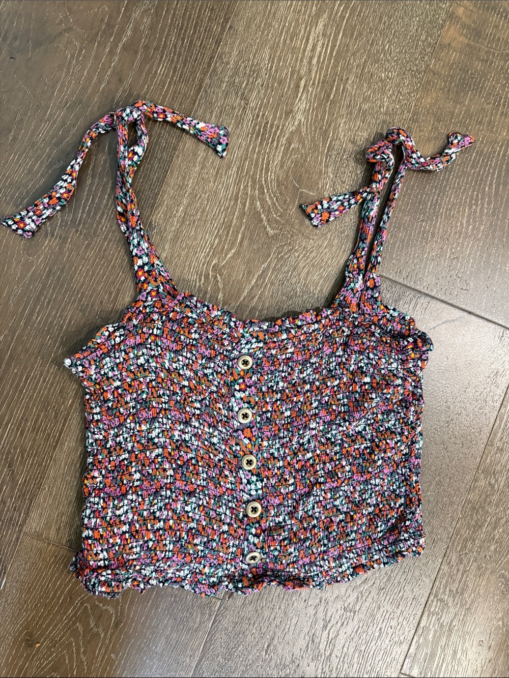 Floral Smocked Tie-Strap Crop Top - Multicolor